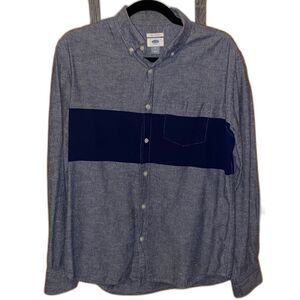 Old Navy Mens Slim Fit Blue Grey and Navy Stripe Button Down Shirt Medium